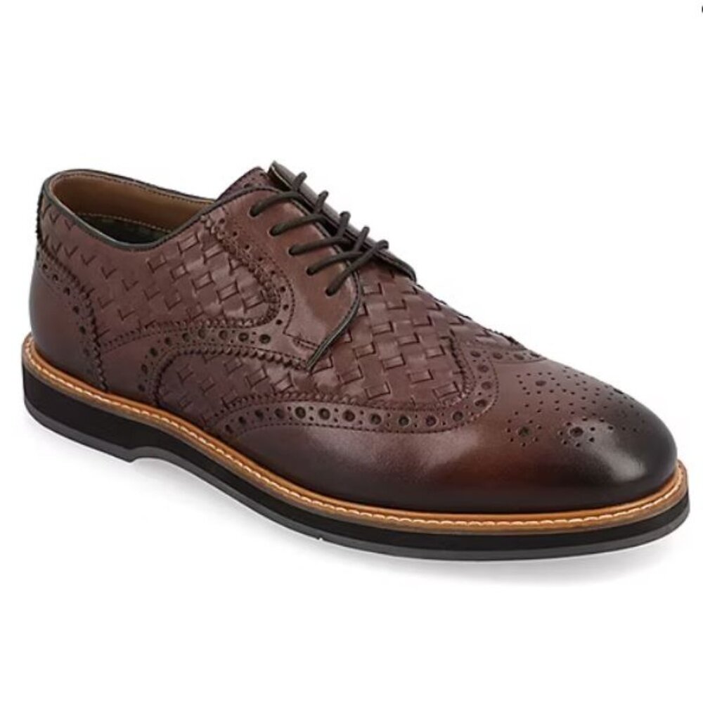 Thomas & Vine Men's Radcliff Comfort Foam Lace-Up Woven Wingtip Shoe Brown 10.5